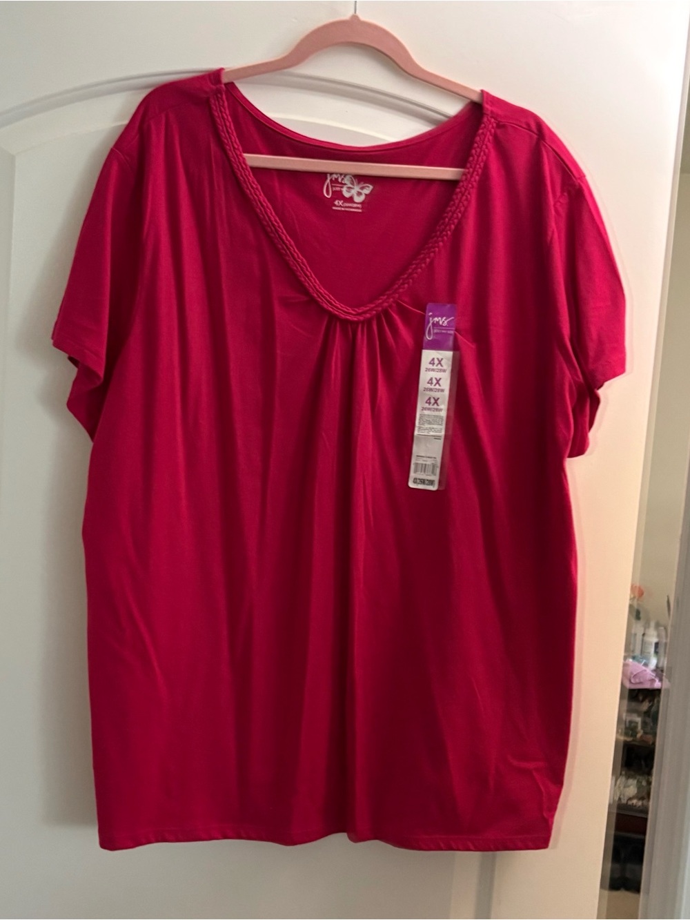 PLUS SIZE - 4x NEW W/TAG Just My Size Pinkish Red Short Sleeve V-Neck Top